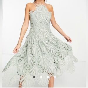 ASOS Green Lace Midi Dress sz 14